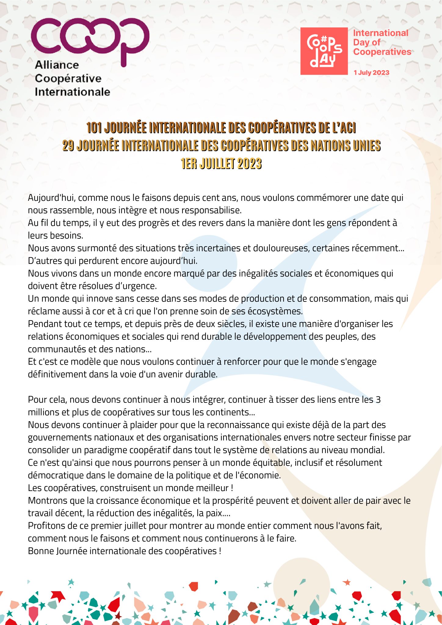 Journée Internationale Des Coopératives 2023 Office Du Développement De La Coopération 8885